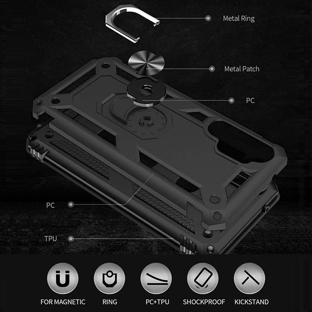 TJS Funda compatible con Samsung Galaxy A32 5G, con protector de pantalla de vidrio templado, soporte magnético, soporte magnético resistente contra