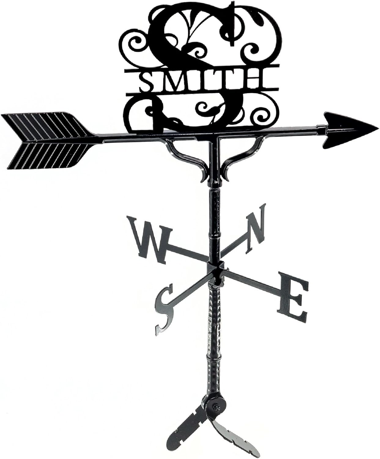 Veleta personalizada con monograma – Letrero de nombre de metal – Decoración al aire libre – Soporte de techo incluido – Metal fundido – Fácil de