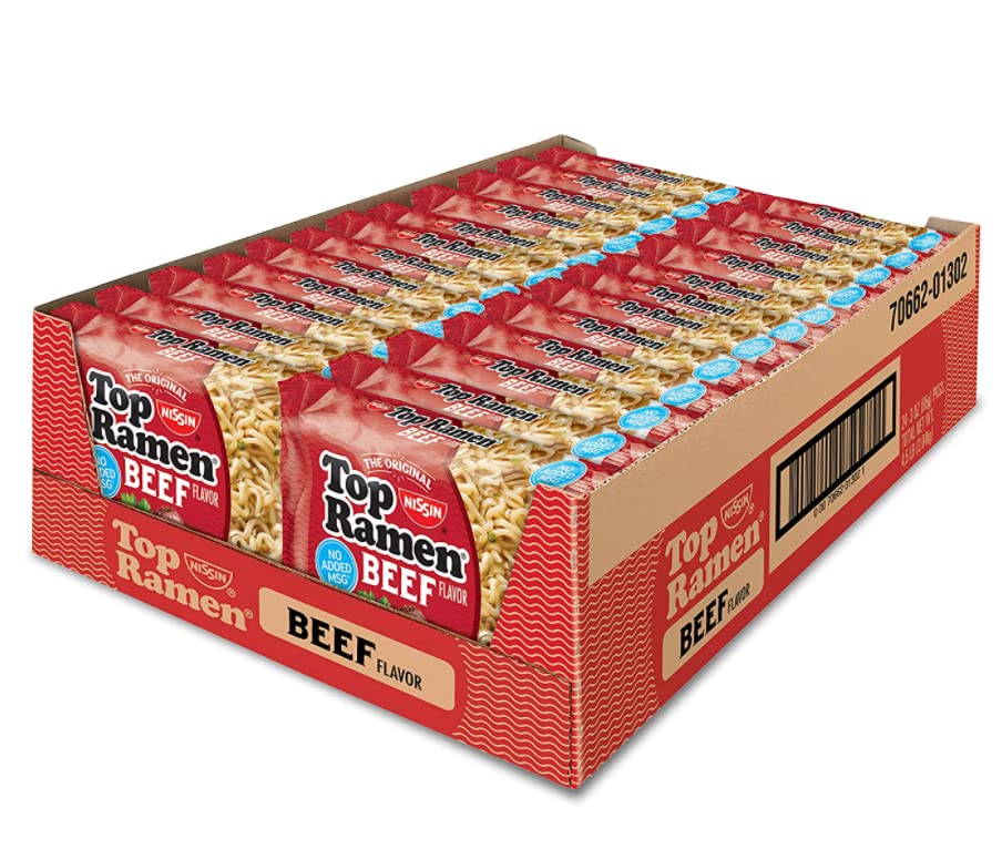 Nissin Top Ramen – Sopa de ramen sabor a carne de res, 3 onzas (paquete de 24)