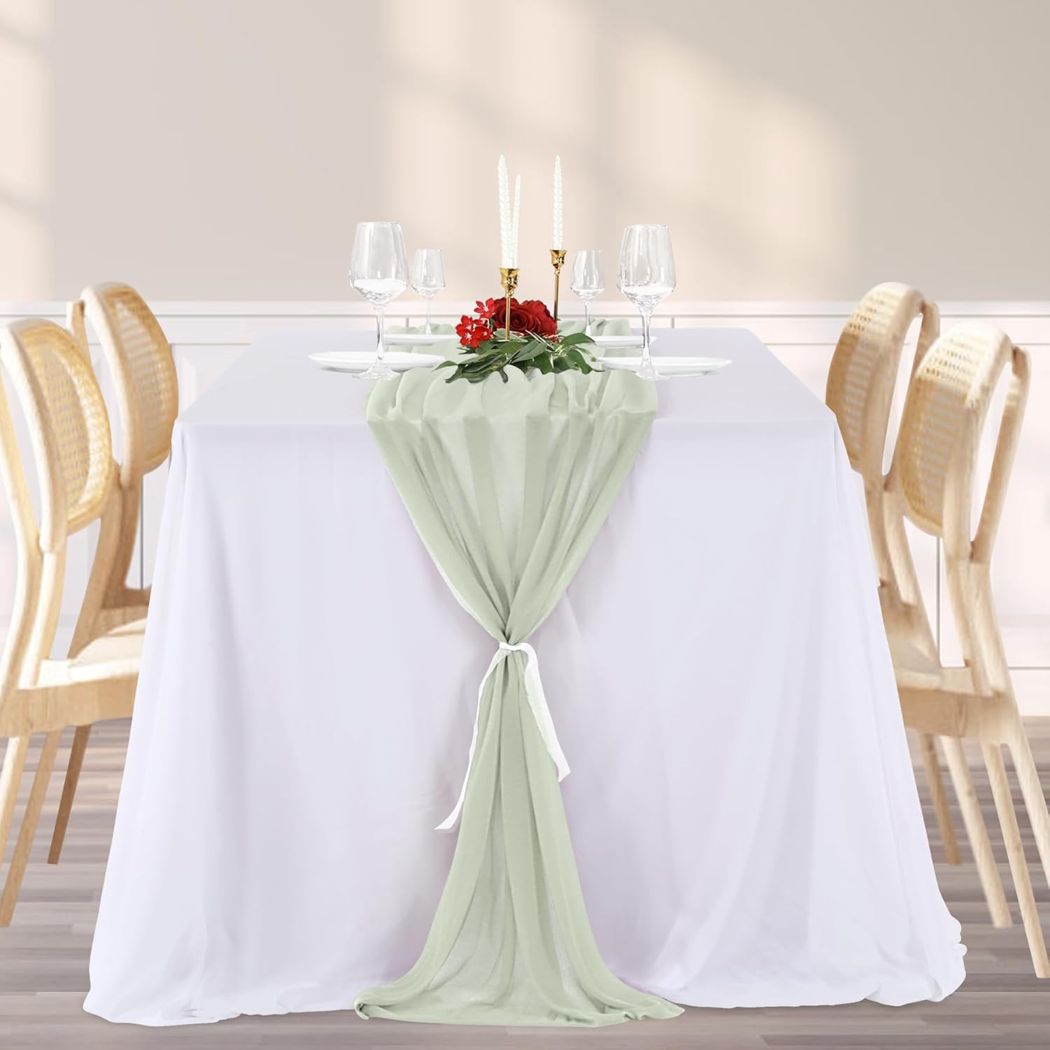 Tela drapeada para arco de boda, 2 paneles de 19 pies, cortinas verde salvia para telón de fondo, ceremonia de boda, decoración de recepción, tela