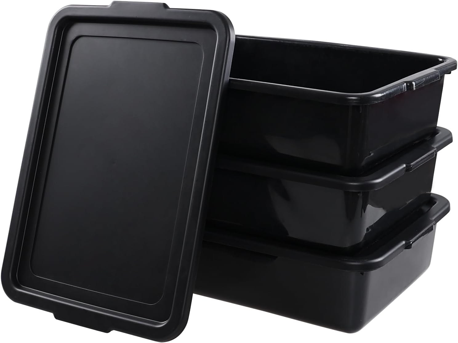 Sadstory – Caja de plástico para autobús comercial de 13 L con tapa, bañera de plástico para restaurante, color negro, 3 paquetes