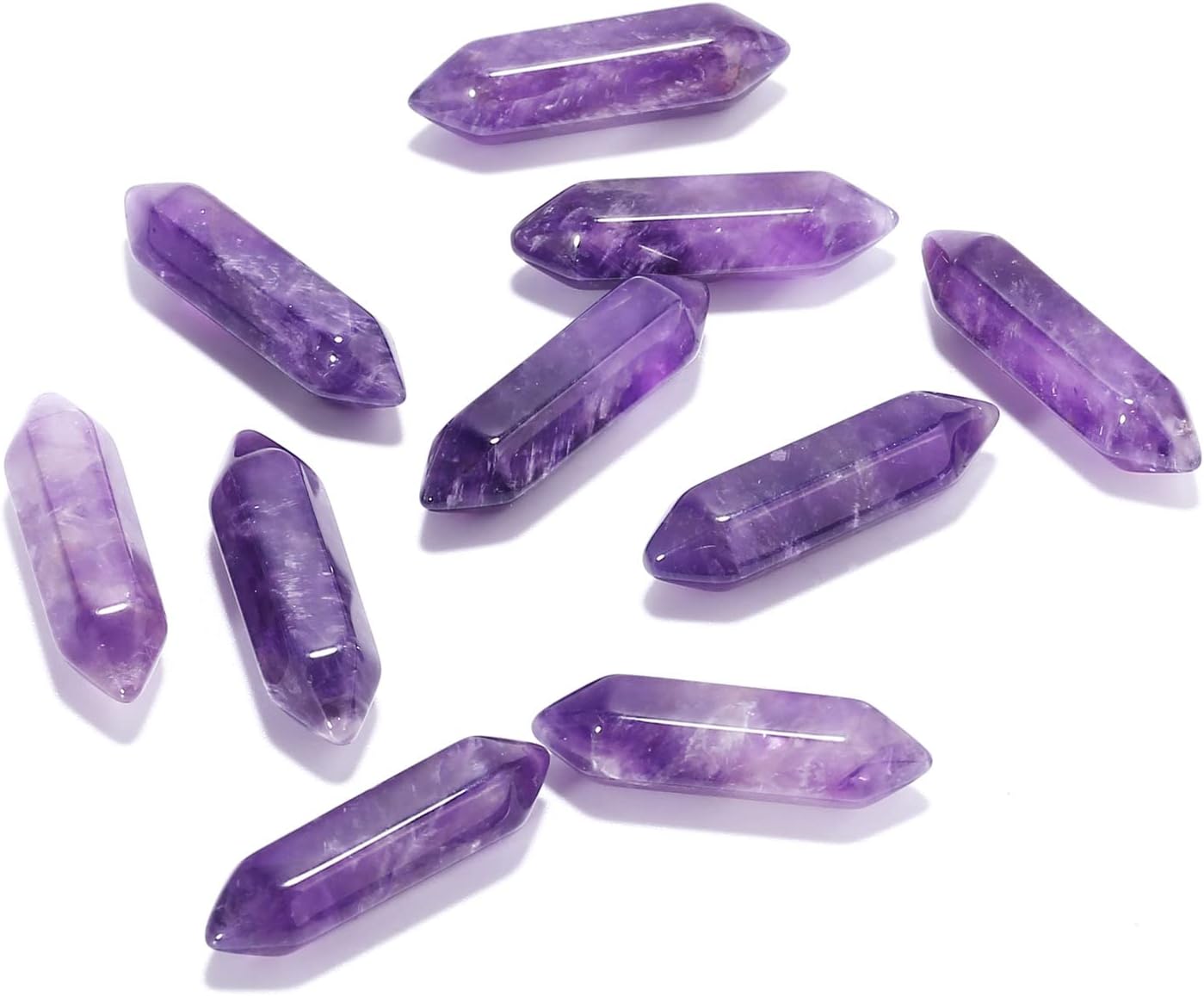 10 piedras hexagonales de cuarzo reiki de amatista natural al por mayor para hacer joyas