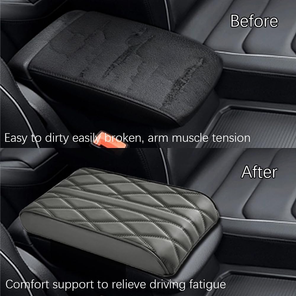 Jsorum Almohadilla de cuero para reposabrazos de automóvil, funda de cuero de espuma viscoelástica, funda de cuero sintético para reposabrazos de