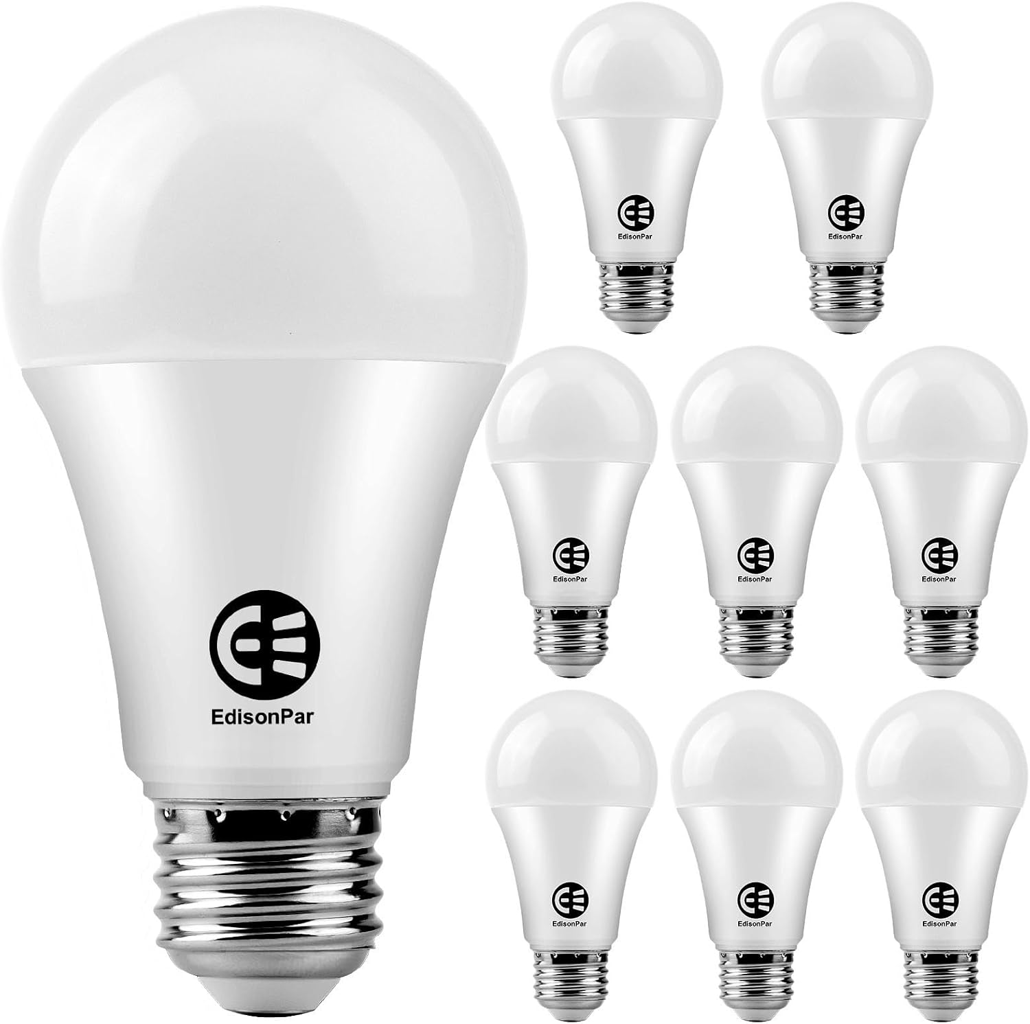 EdisonPar Paquete de 8 bombillas LED A19, base E26 equivalente a 60 W, 800 lúmenes, 4000 K, luz diurna neutra, blanco frío (CWF), no regulable, 9 W,