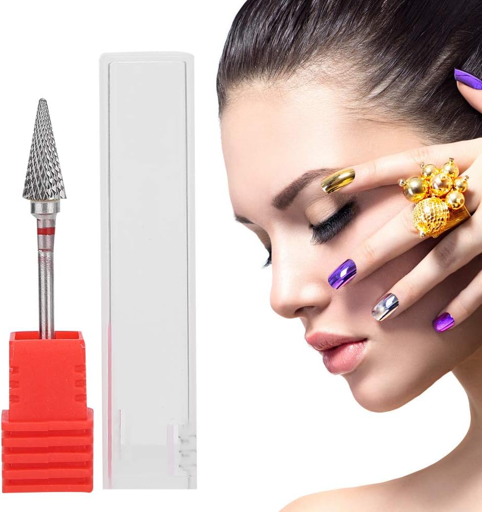 Keenso Broca de uñas, forma cónica profesional, punta de manicura de acero de tungsteno para manicura, pedicura, eliminación de gel, semipermanente,