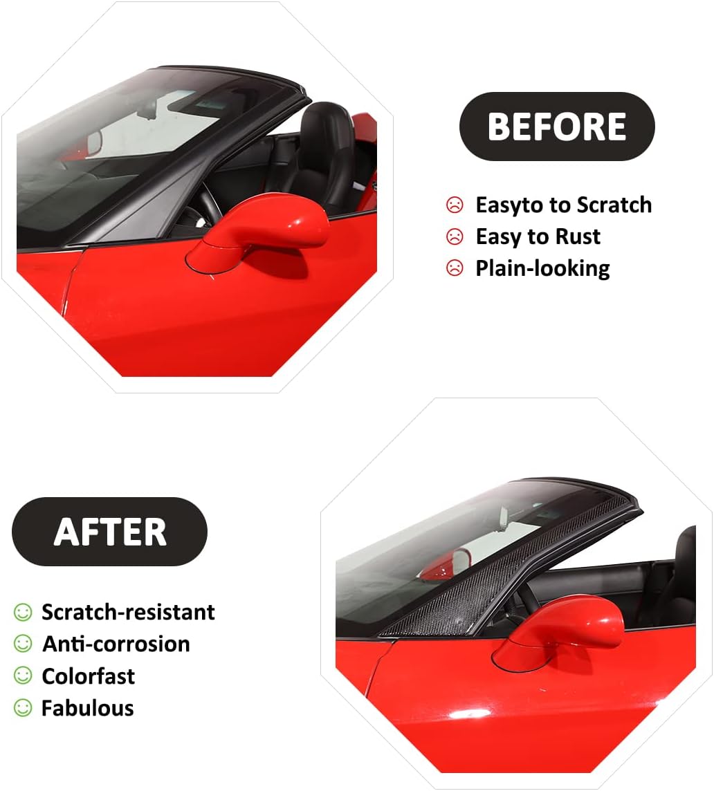 2 piezas de calcomanías de panel de pilar A de fibra de carbono suave para Chevrolet Corvette C6 2005-2013 Accesorios de moldeo de pilar A (negro)