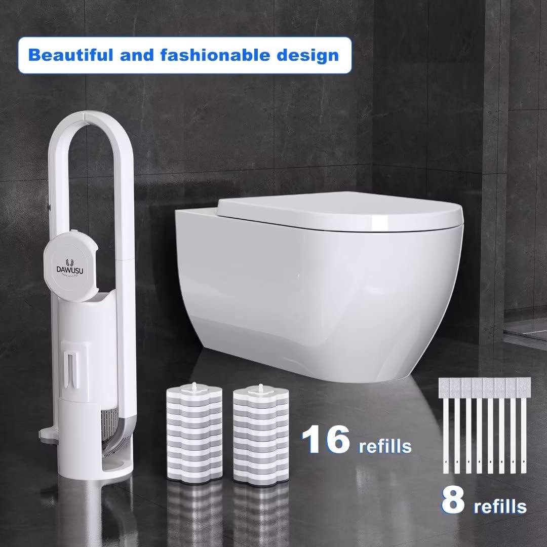 Toilet Brush Set with 2 Different Brushes.Disposable Toilet Bowl Brush with 16 Wand Refills,Golf Silicone Toilet Brush,Wall Mounted Ventilated