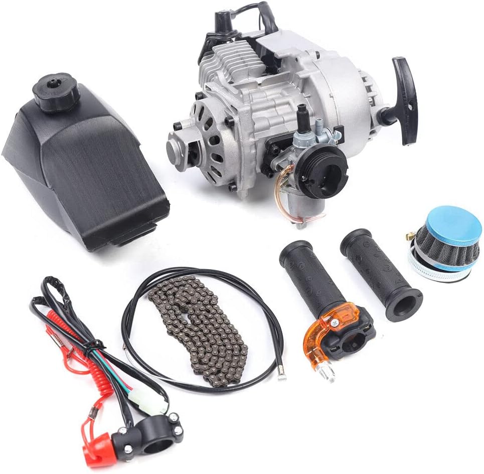 CHUNILLE Kit de motor de motor de 49 CC de 2 tiempos con tanque de combustible de un solo cilindro para mini bicicleta, motocicleta, cuatrimoto,