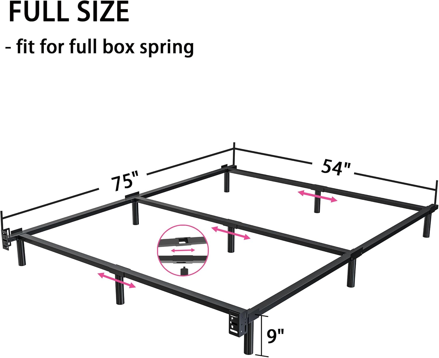 Base de cama de tamaño matrimonial, marco de cama Metal Basics de 9 pulgadas, base de alto perfil para somier, soporte de 9 patas, sin ruido, fácil