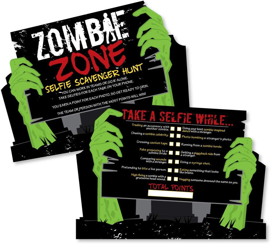 Big Dot of Happiness Zombie Zone – Selfie Scavenger Hunt – Juego de fiesta de Halloween o cumpleaños Zombie Crawl – Juego de 12