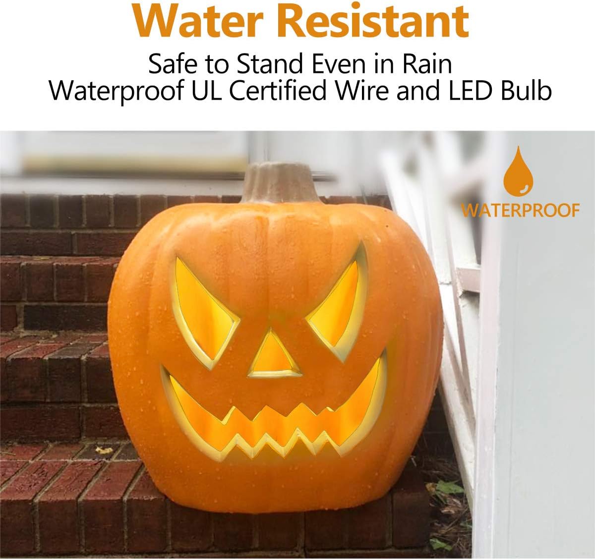 Farol de calabaza Jack O iluminado de Halloween para decoración de interiores y exteriores, farol de calabaza preiluminado con cable certificado ETL