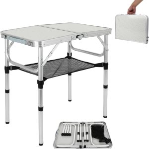 Mesa plegable pequeña con capa de malla, mesa portátil para tarjetas con asa de transporte, altura ajustable de aluminio ligero para campamento al Mesa plegable pequeña con capa de malla, mesa portátil para tarjetas con asa de transporte, altura ajustable de aluminio ligero para campamento al