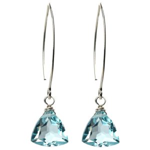 Handmade Dangle Earrings for Women – Aquamarine Blue Quartz Sterling Silver Earrings in Gift Box – Sparkly Blue Quartz Trillion – Lightweight Handmade Dangle Earrings for Women – Aquamarine Blue Quartz Sterling Silver Earrings in Gift Box – Sparkly Blue Quartz Trillion – Lightweight