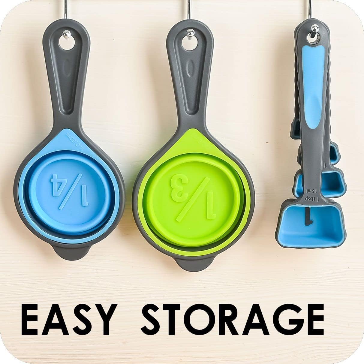 Juego de tazas y cucharas medidoras plegables, 8 tazas y cucharas medidoras de silicona portátiles para medición de líquidos y secos, juego de tazas