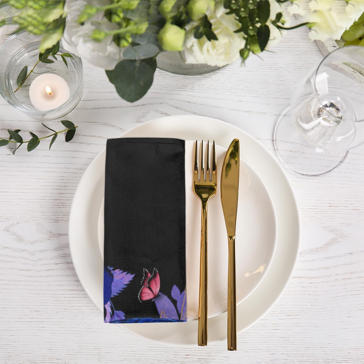 Cloth Napkins Set of 6 Flowers Woman 20×20 Inch Cloth Napkins Rose Butterfly Washable Reusable Kitchen Dinner Napkins Table Decor for Wedding,