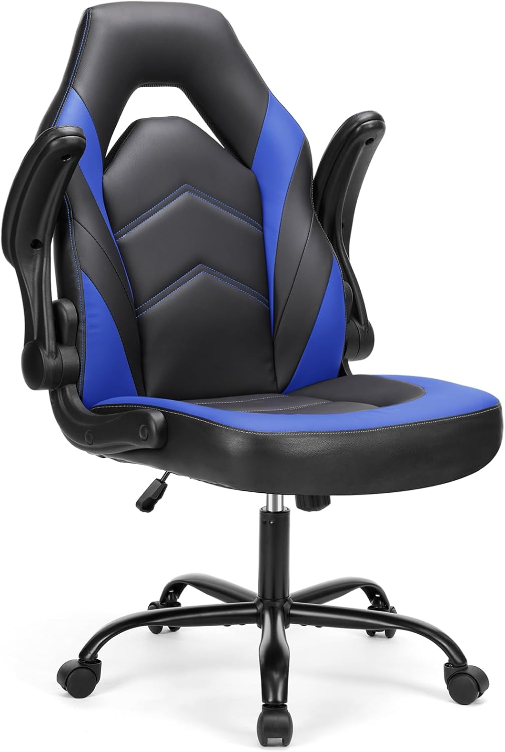 Sweetcrispy Silla de escritorio para juegos de computadora, ergonómica y ajustable, giratoria, de piel sintética, con reposabrazos abatibles para