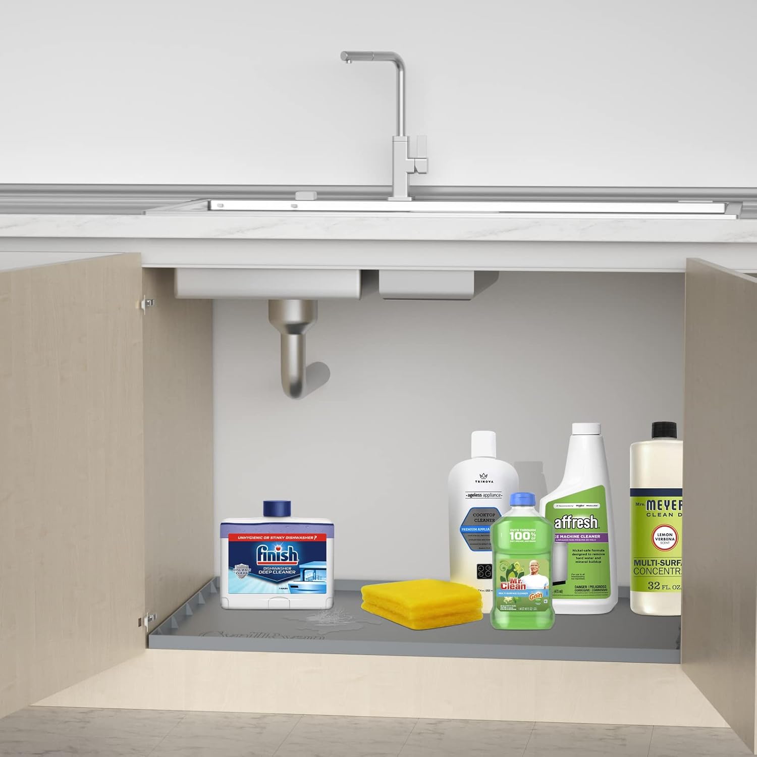 Tapete impermeable para debajo del fregadero para gabinetes de 36 pulgadas, tapete de goma de cocina, soporta más de 3.3 galones, protector de fugas