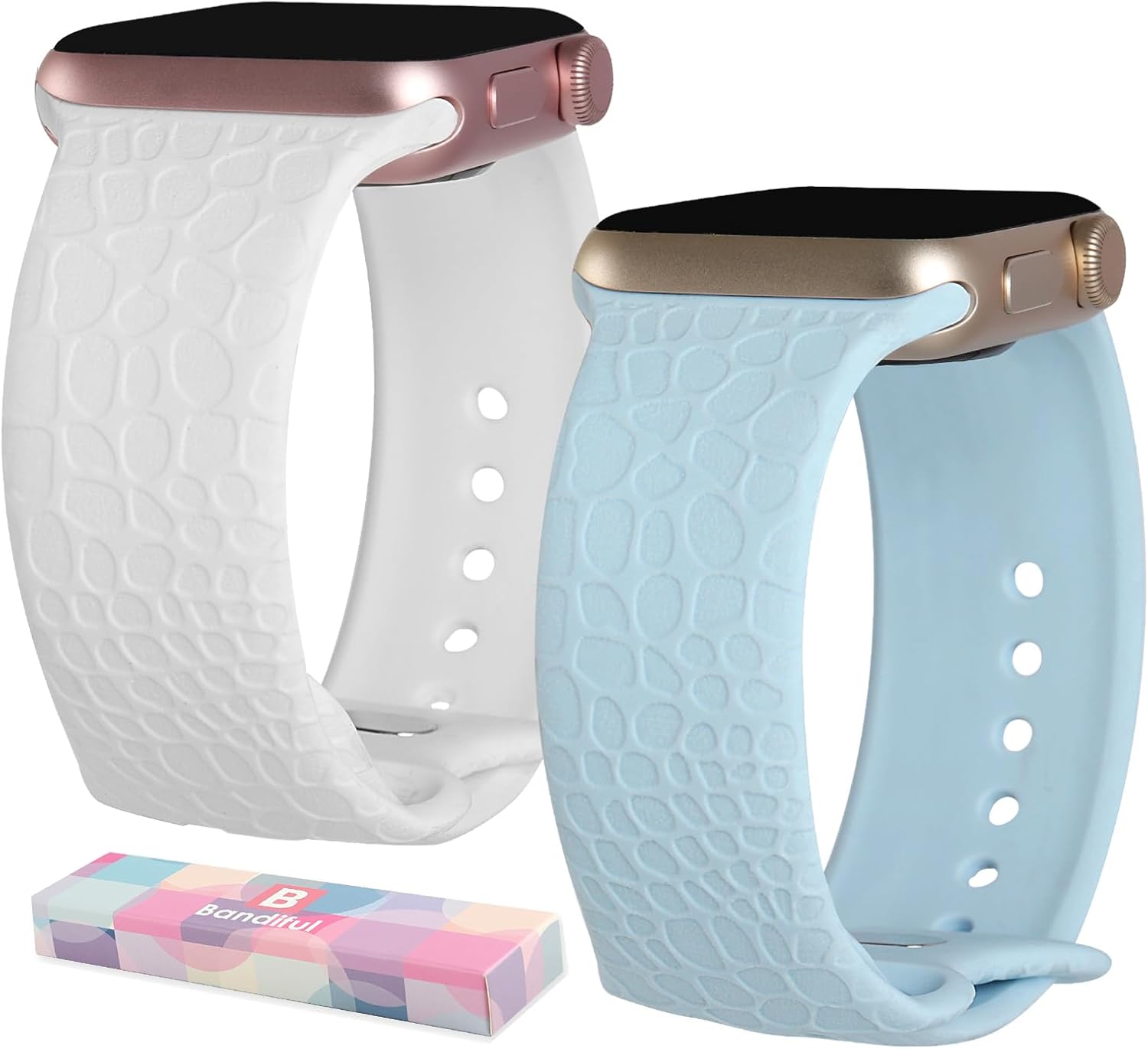 Paquete de 2 correas de repuesto con diseño de piel de cocodrilo grabadas elegantes compatibles con Apple Watch de 1.496 pulgadas, 1.575 pulgadas,