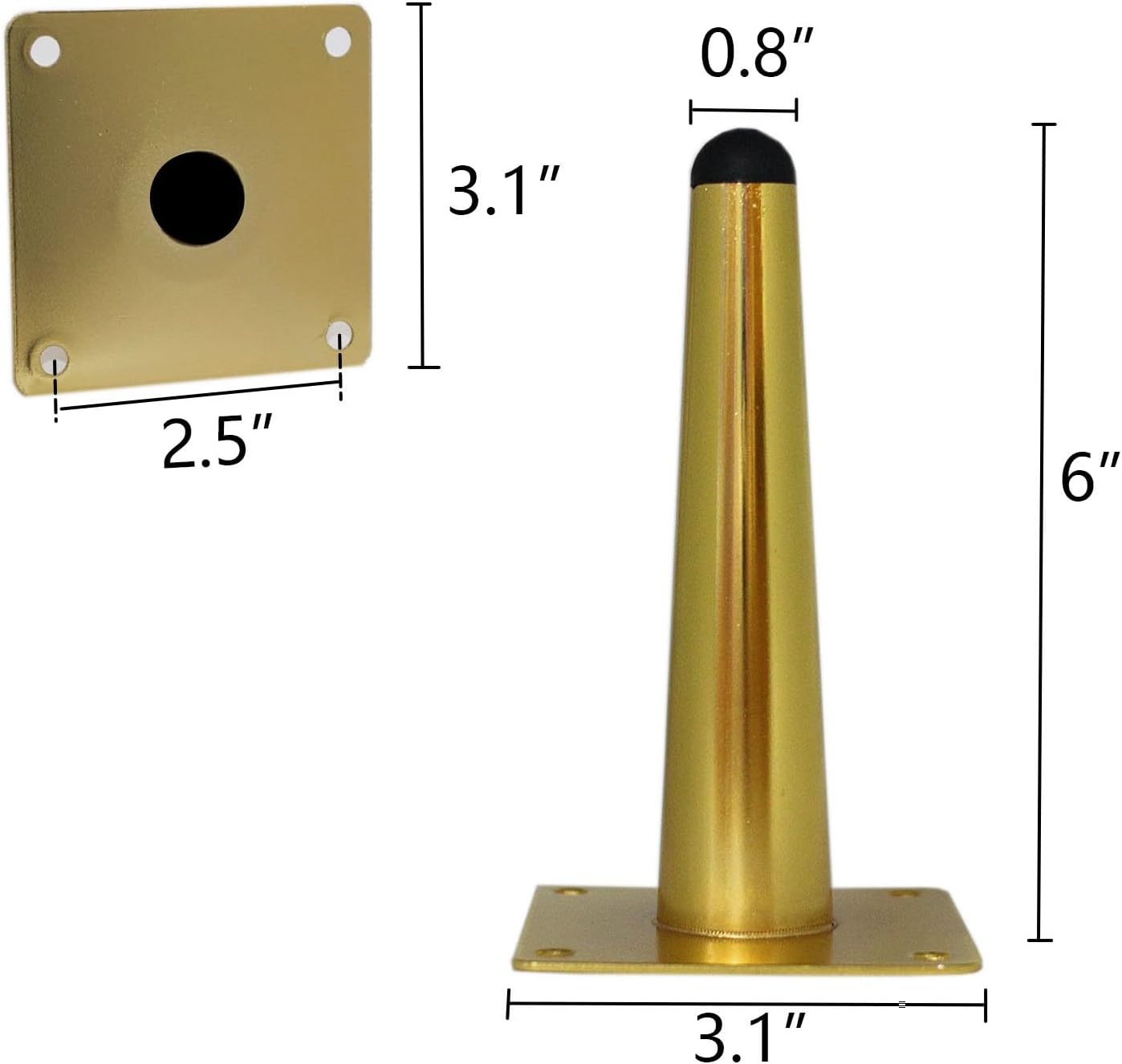 WEICHUAN Patas rectas de repuesto de metal dorado para sofá, silla, otomana, sofá biplaza otomana, mesa auxiliar, patas de gabinete (6 pulgadas,