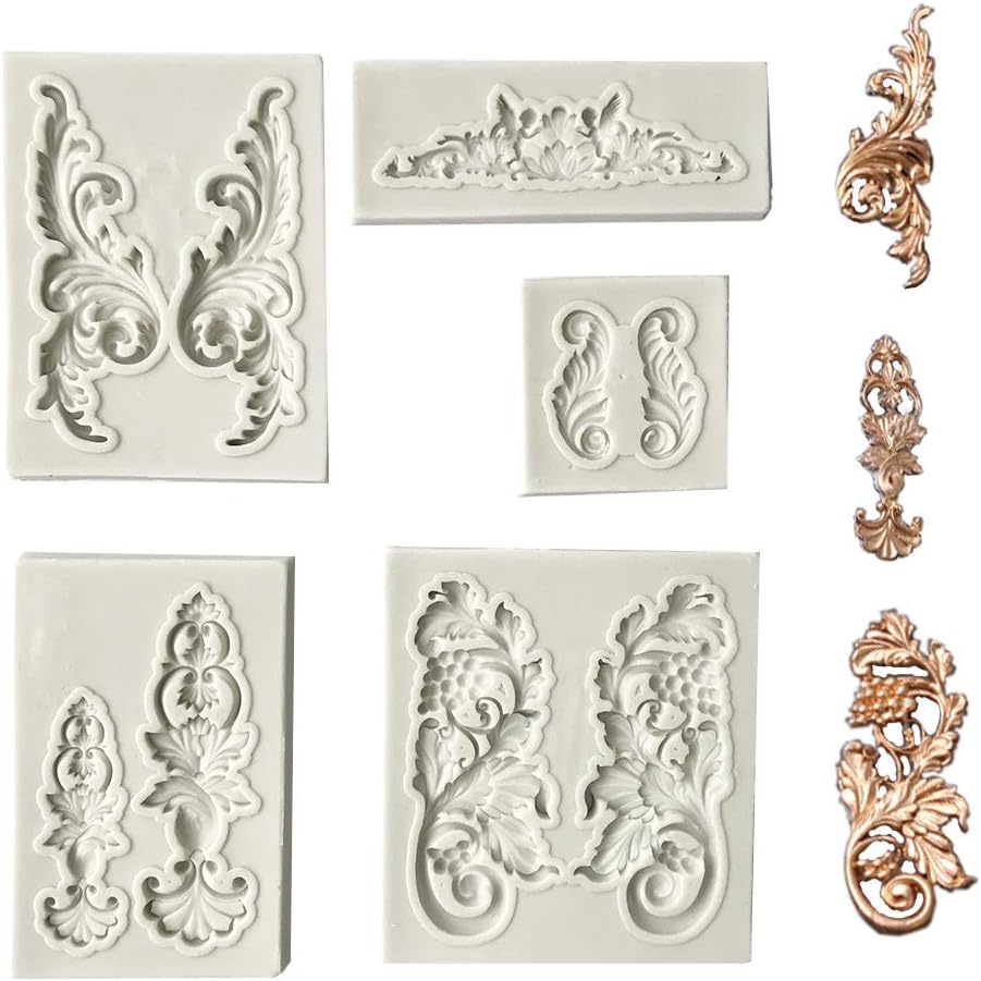 5 moldes de silicona para pastel de fondant, molde de volutas de estilo barroco para Sugarcraft, decoración de bordes de pasteles, decoración de