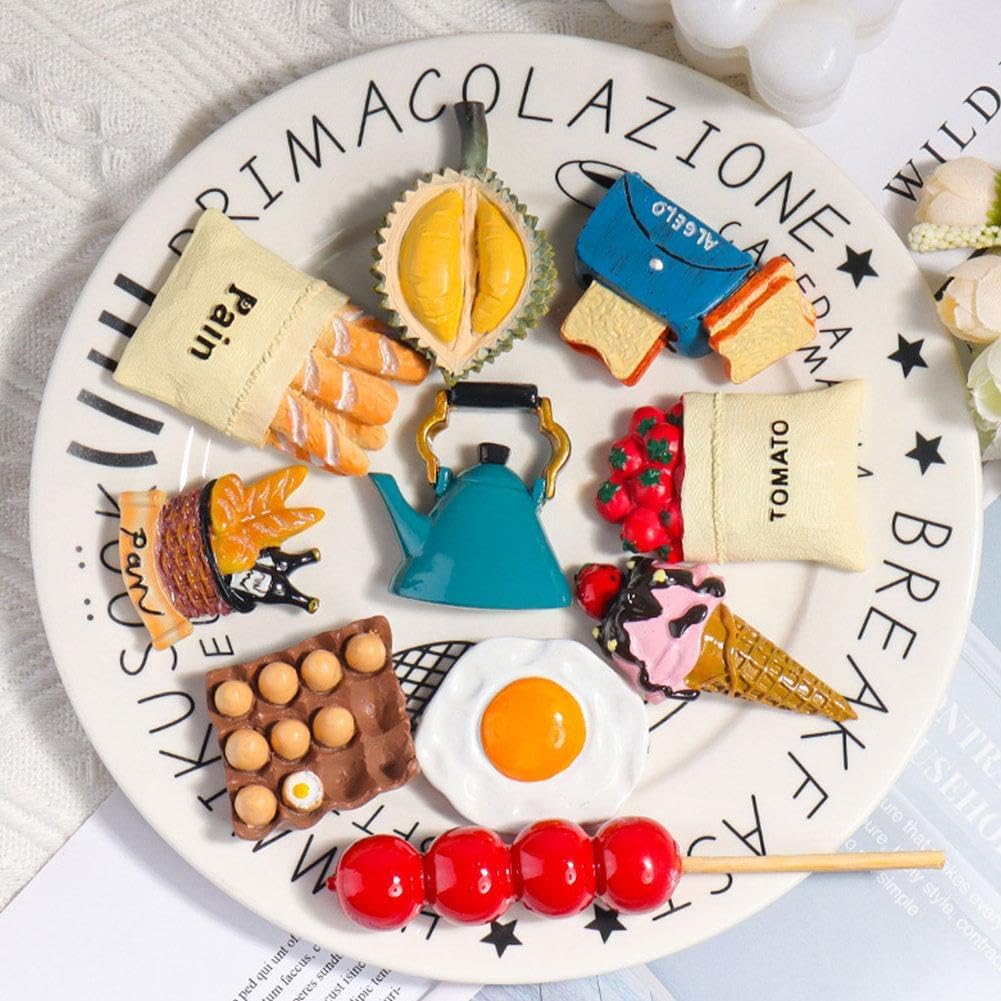 Imán de nevera de alimentos de simulación 3D, imán creativo de pizarra blanca, huevo de resina, heladopan, decoración del hogar, accesorios de