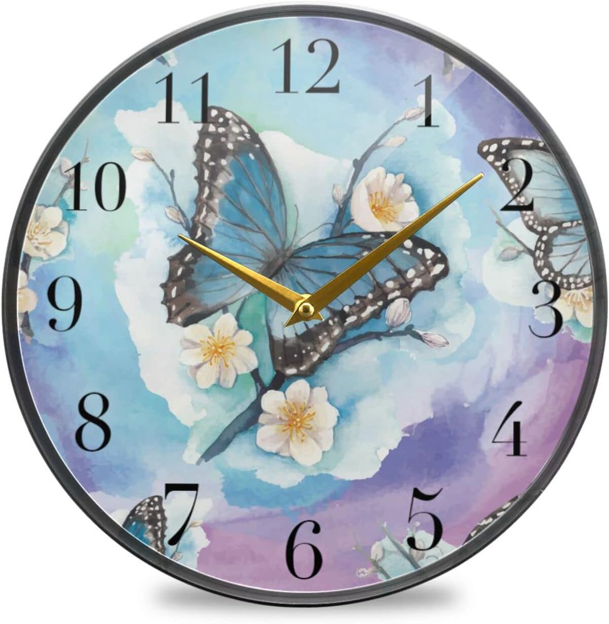 xigua Reloj de pared acrílico con diseño de flores de mariposa y acuarela, silencioso, funciona con pilas, 11.9 pulgadas para el hogar, dormitorio,