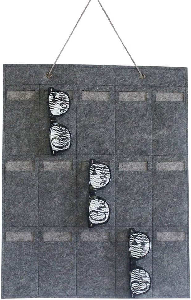 Organizador de almacenamiento para lentes de sol, organizador de gafas de pared, a prueba de polvo, bolsillo para puerta, 15 ranuras de fieltro,