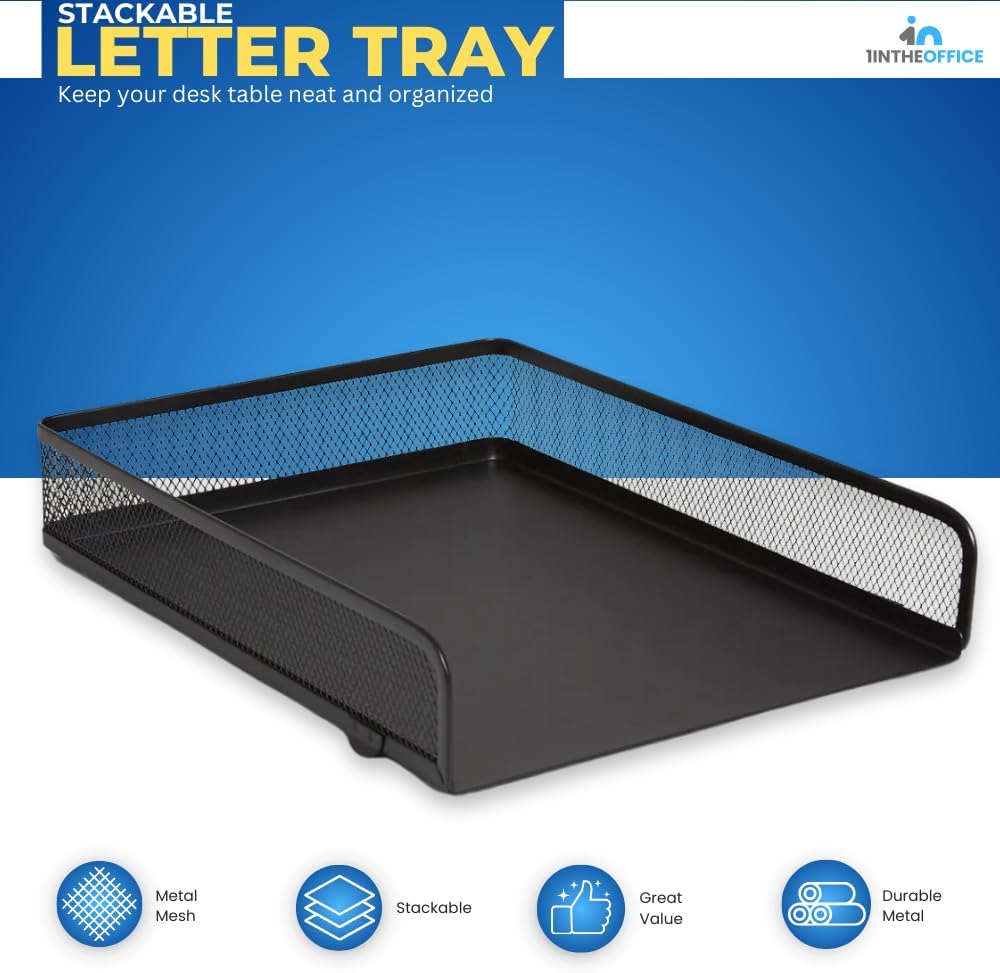 1InTheOffice Bandeja apilable para letras bandeja de carga frontal de malla de alambre negro mate - Imagen 3