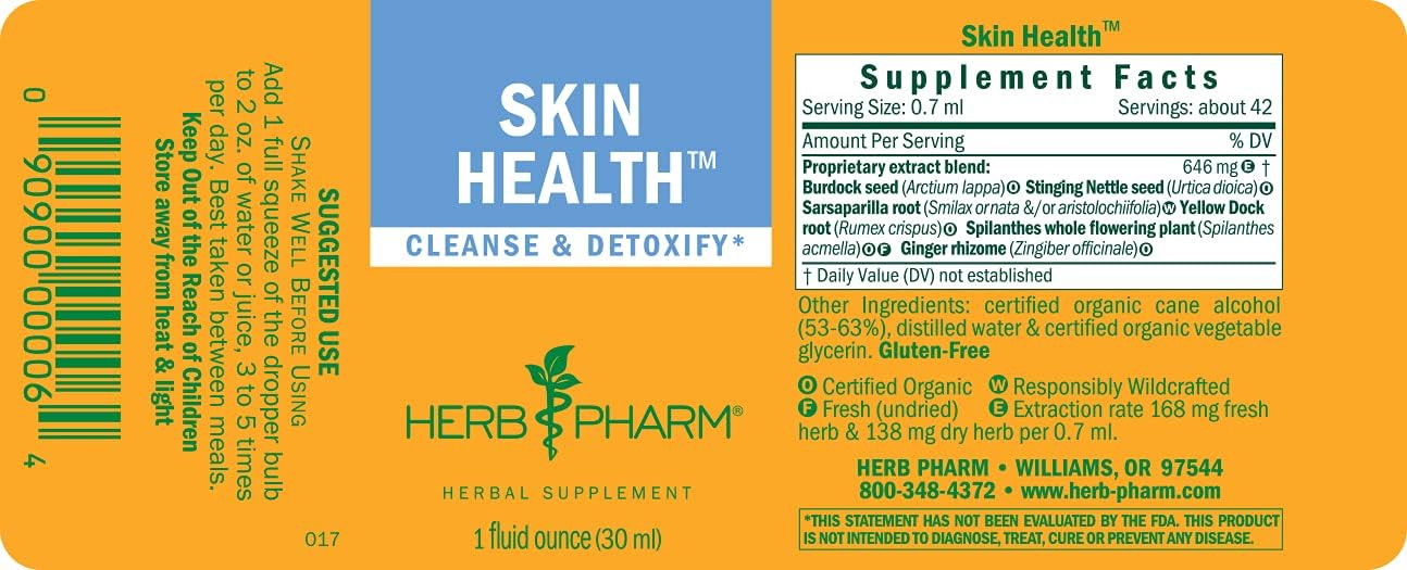 Herb Pharm Skin Health Fórmula herbaria líquida para una piel sana, 1 onza líquida