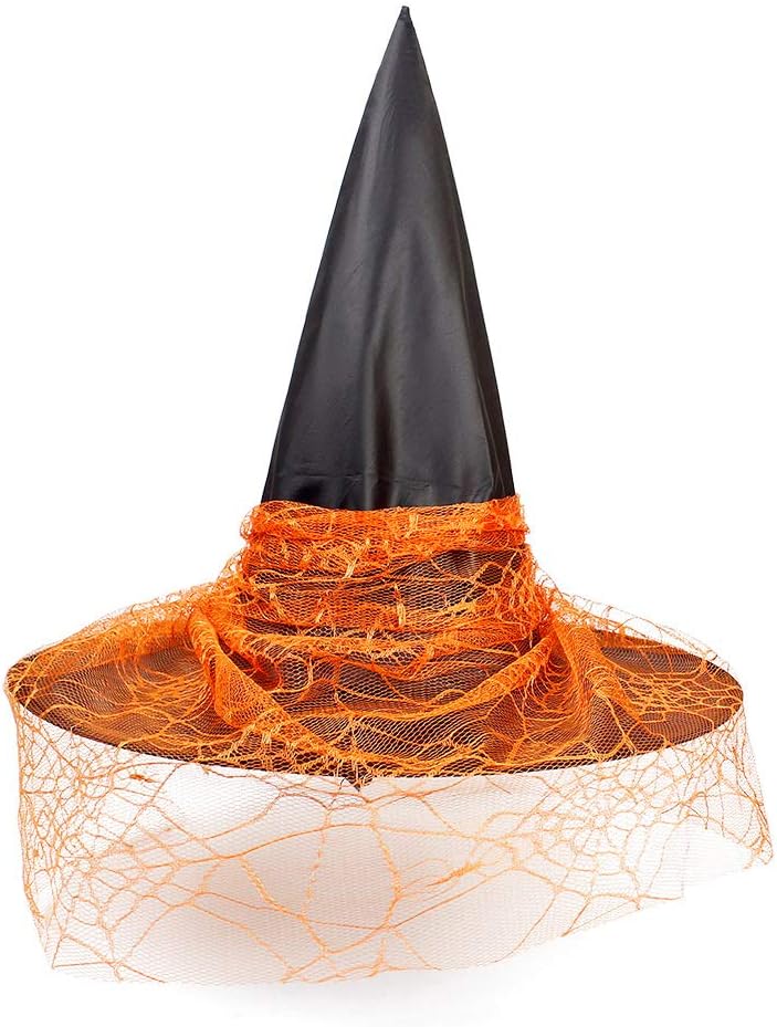 Giga Gud 4 sombreros de bruja de Halloween, sombrero de bruja vintage, velos de encaje transparente, sombreros impresos, suministros de fiesta,