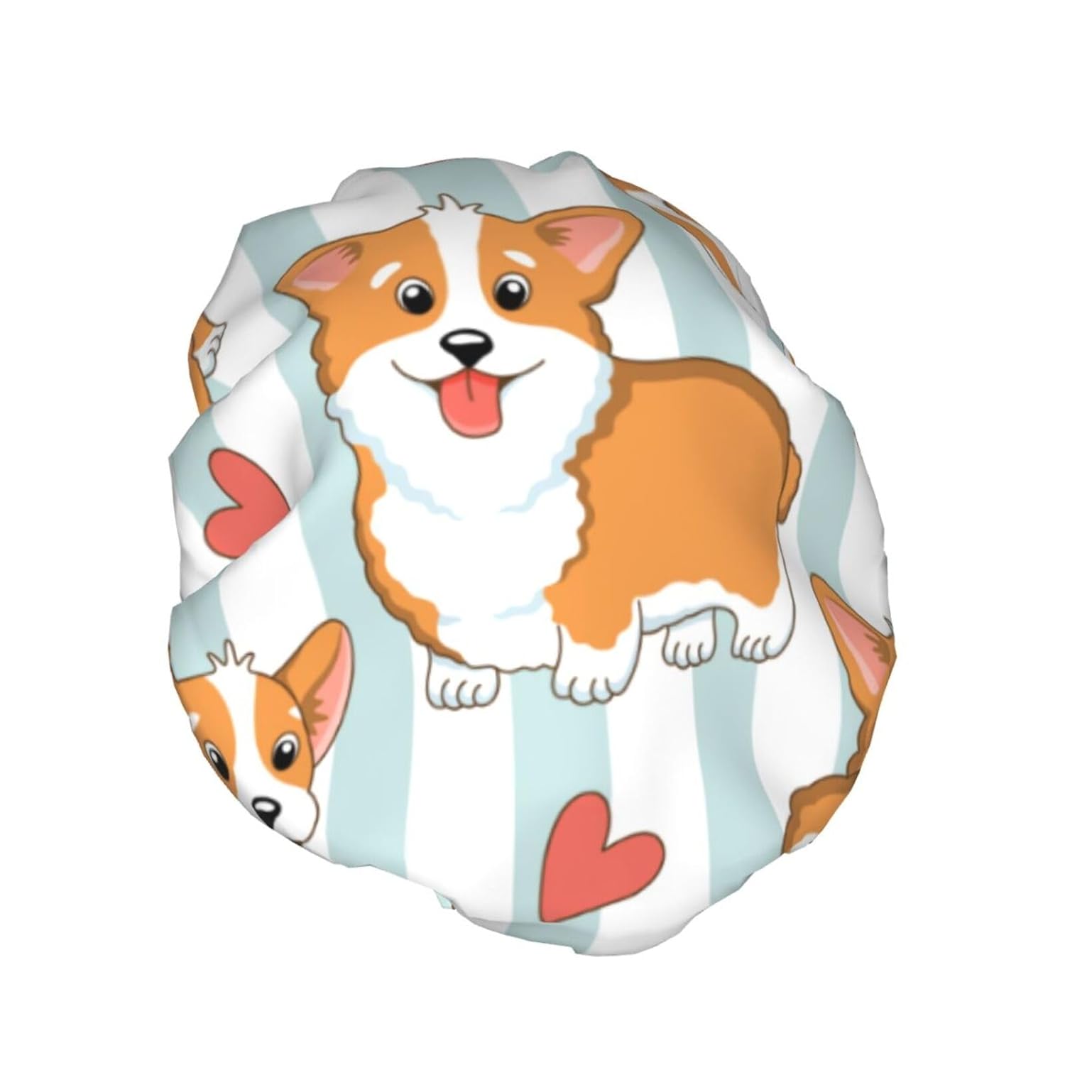 Gorro de ducha de lujo para mujer, diseño de caricaturas, encantadores, perros corgi y corazones, impermeable, reutilizable, doble capa para cabello