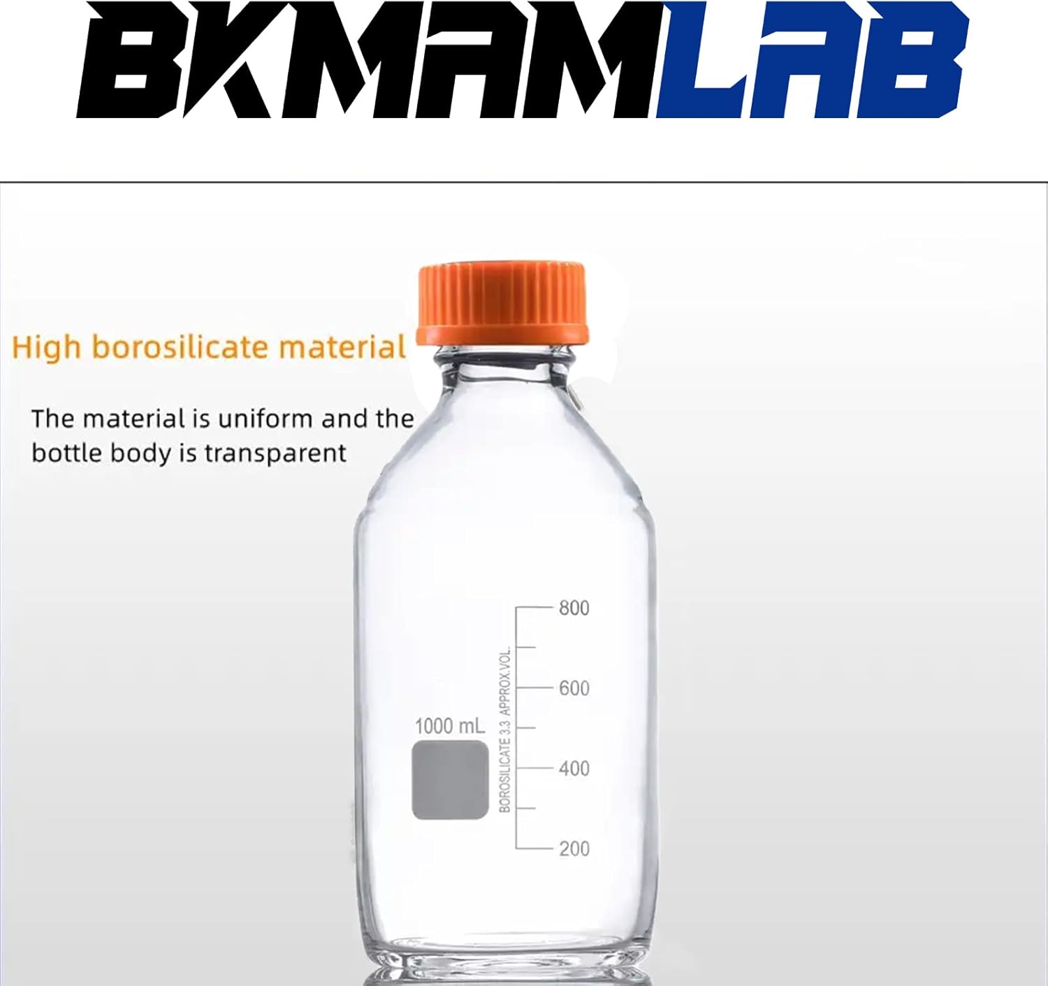 Botellas redondas de almacenamiento de medios de 33.8 fl oz con tapa de rosca GL45, vidrio de borosilicato, temperatura máxima 249.8 F, paquete de 3