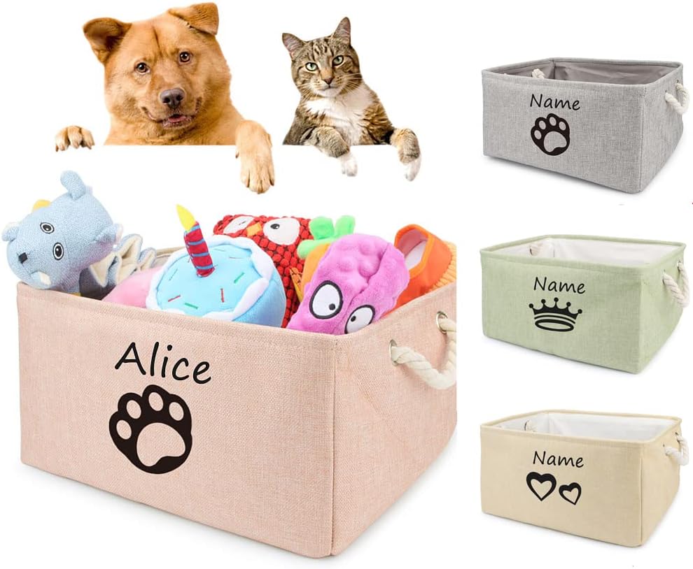 gors Cesta plegable de almacenamiento personalizada para juguetes para perros y gatos, caja plegable con nombre personalizado, contenedores para