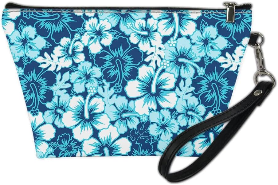 Monedero de flores azules, bolsa de cosméticos de viaje al aire libre, cierre de cremallera, bolsa de maquillaje duradera para mujeres, adolescentes