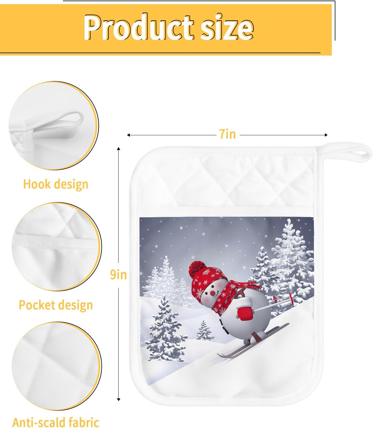 Juego de 4 soportes para ollas de Navidad para cocina, antideslizantes y aislantes de calor, juego de agarraderas de tela de toalla con bolsillo,