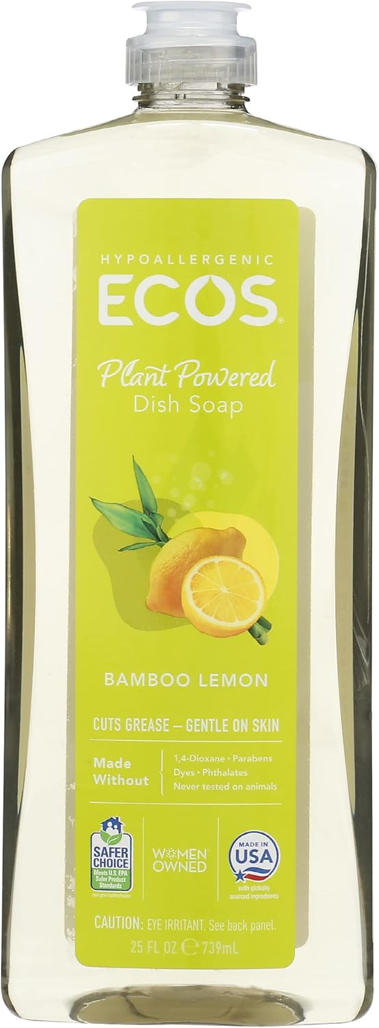 Ecos cos Dishmate – Plato líquido de bambú y limón, 25 onzas, paquete de 6