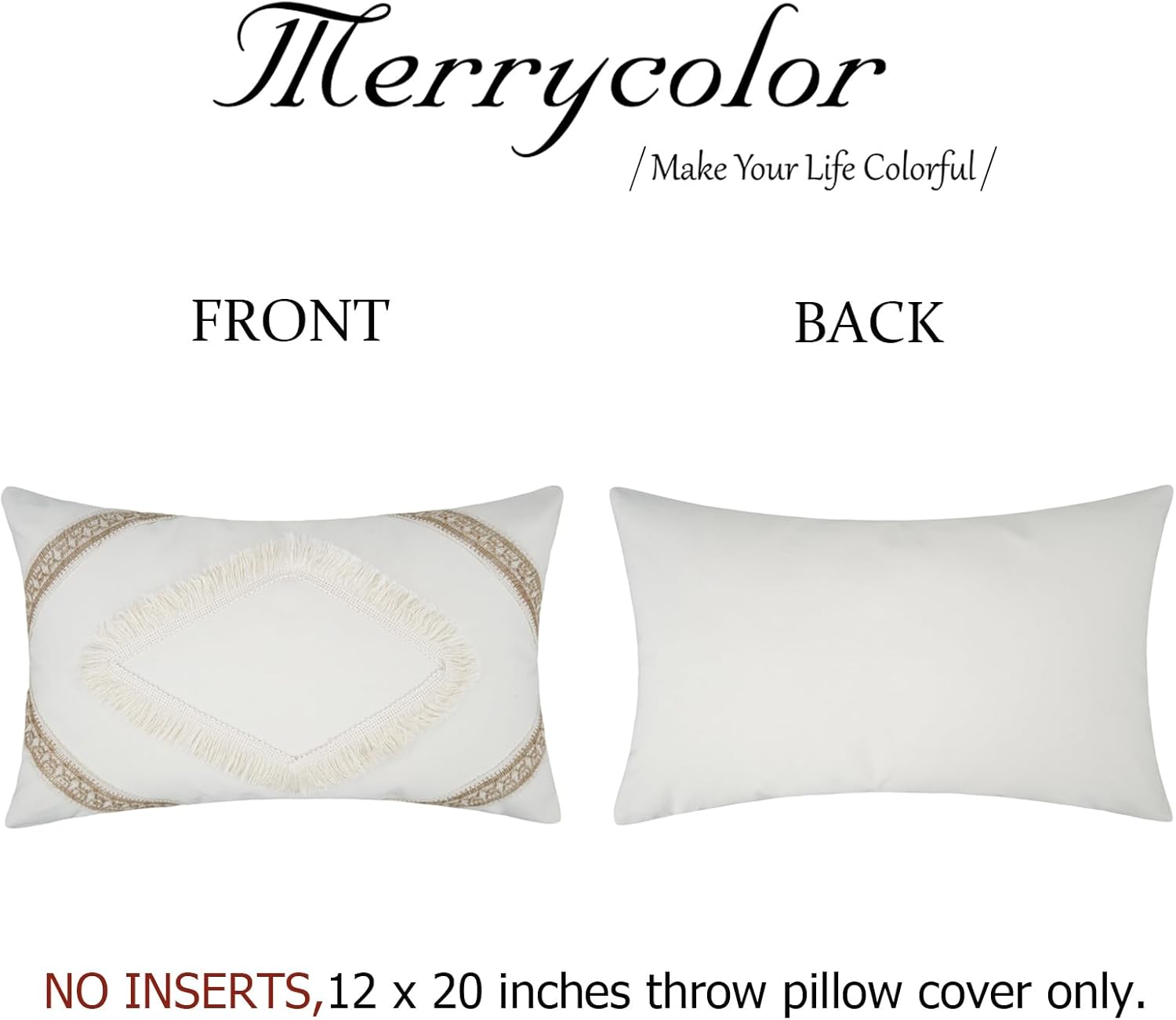 Merrycolor Juego de 2 fundas de almohada lumbar de lino con retazos bohemios de 12 x 20 pulgadas, fundas de almohada de lino de arpillera de granja,