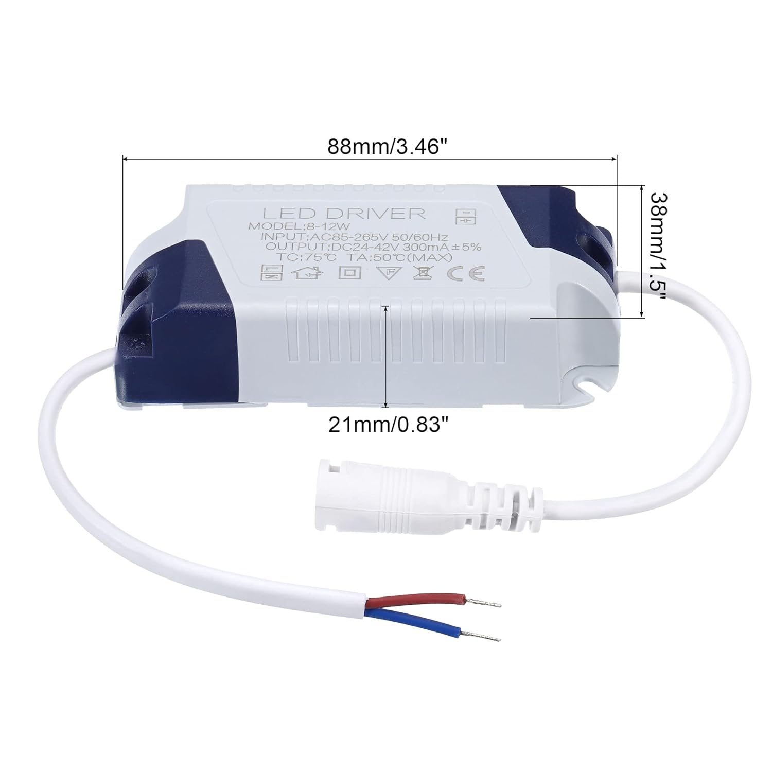 PATIKIL 8-12W 300mA LED Driver, 2pcs AC 85-265V Salida 24-42V DC Conector hembra Constante corriente rectificador transformador fuente de