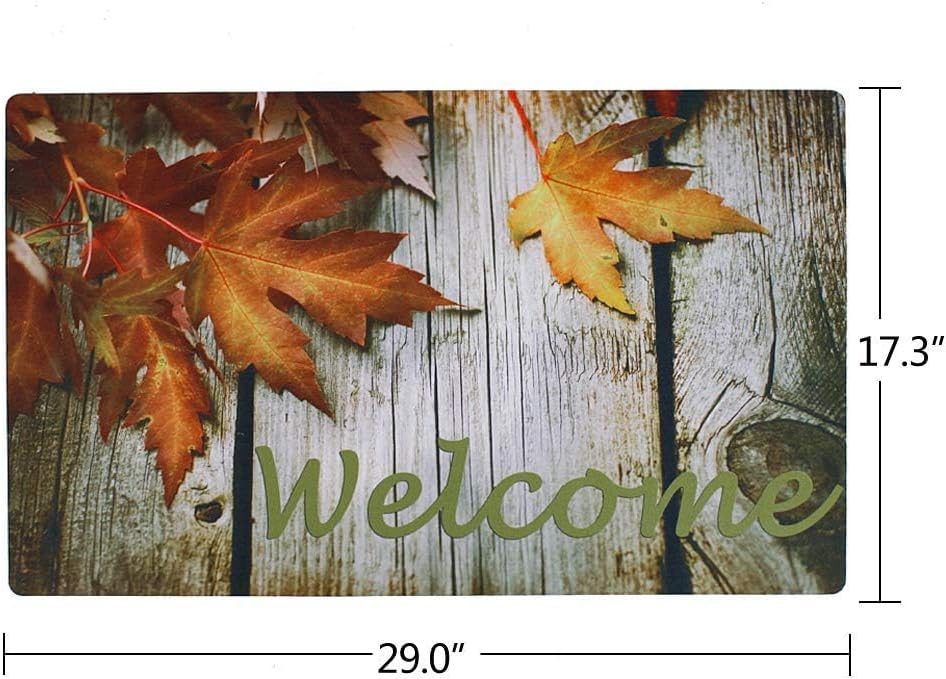 Linfevisi Tapete de bienvenida de otoño para interiores y exteriores, con hojas de arce, tapete de goma con estampado de temporada, absorbente para
