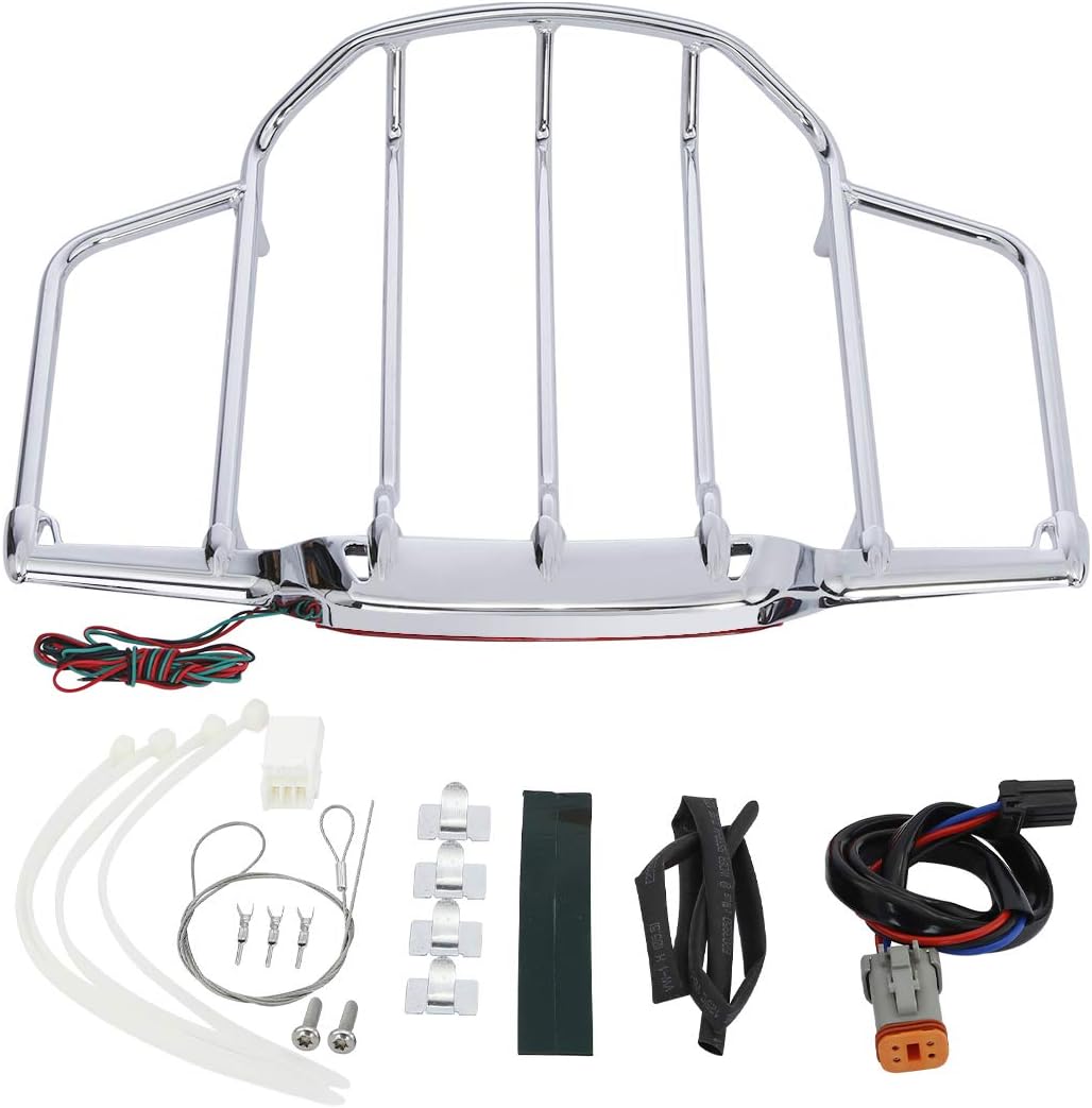 XFMT Cromo Tour Pack maletero Portaequipajes con luz LED para Harley Air Wing Style Touring Road King Electra Street Glide 1993-2013