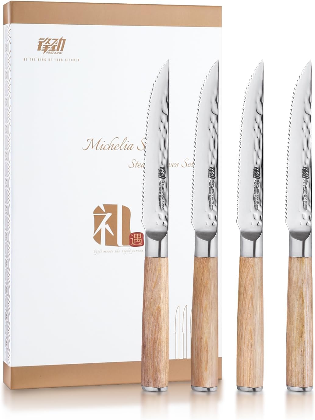 FINDKING Juego de cuchillos de cocina de 4 piezas, cuchillos de cocina dentados de 4.7 pulgadas, cubiertos de acero inoxidable inoxidables, mango de