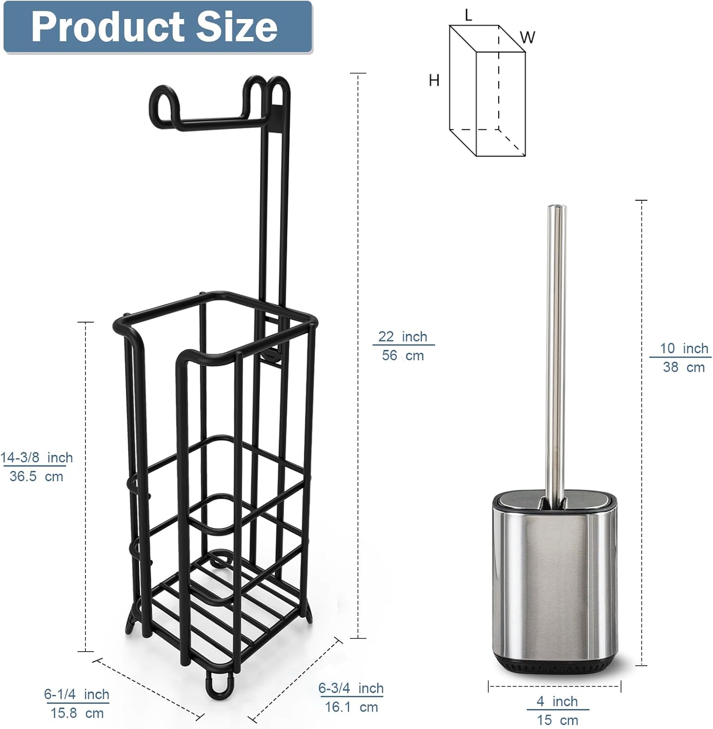 LKKL Soporte de papel higiénico, soporte de papel higiénico de pie para baño, soporte de papel higiénico y soporte para escobillas, dispensador de