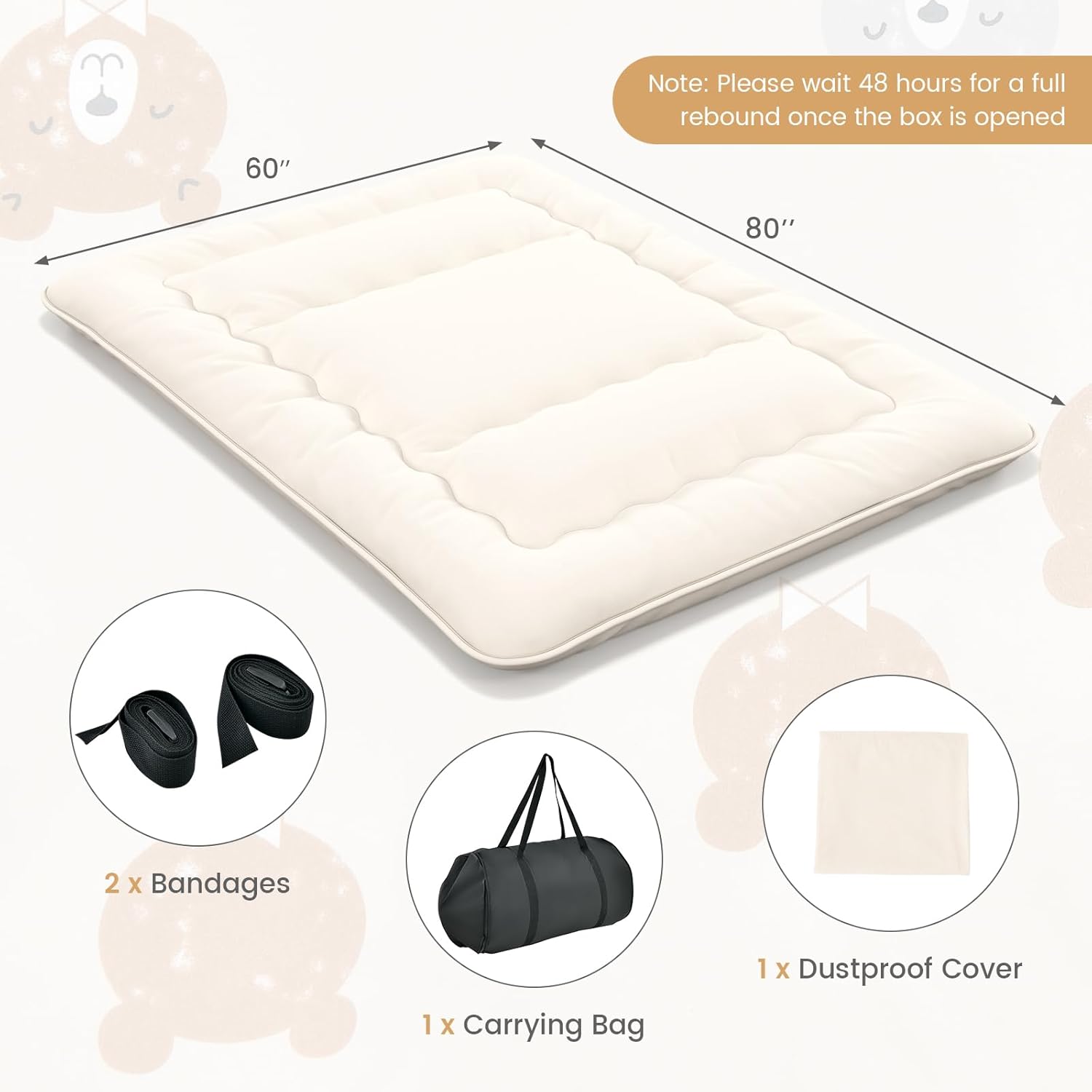 Giantex Colchón japonés de futón, colchón enrollable de tatami con funda lavable y bolsa de transporte, almohadilla de dormir plegable y portátil