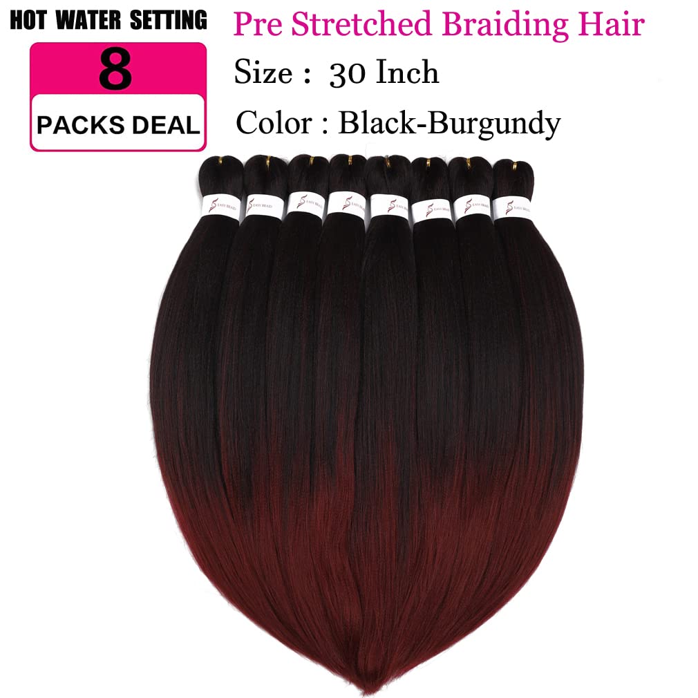 Cabello trenzado preestirado de 30 pulgadas, 8 paquetes de extensiones de cabello profesional sintético trenzado de ganchillo suave textura Yaki