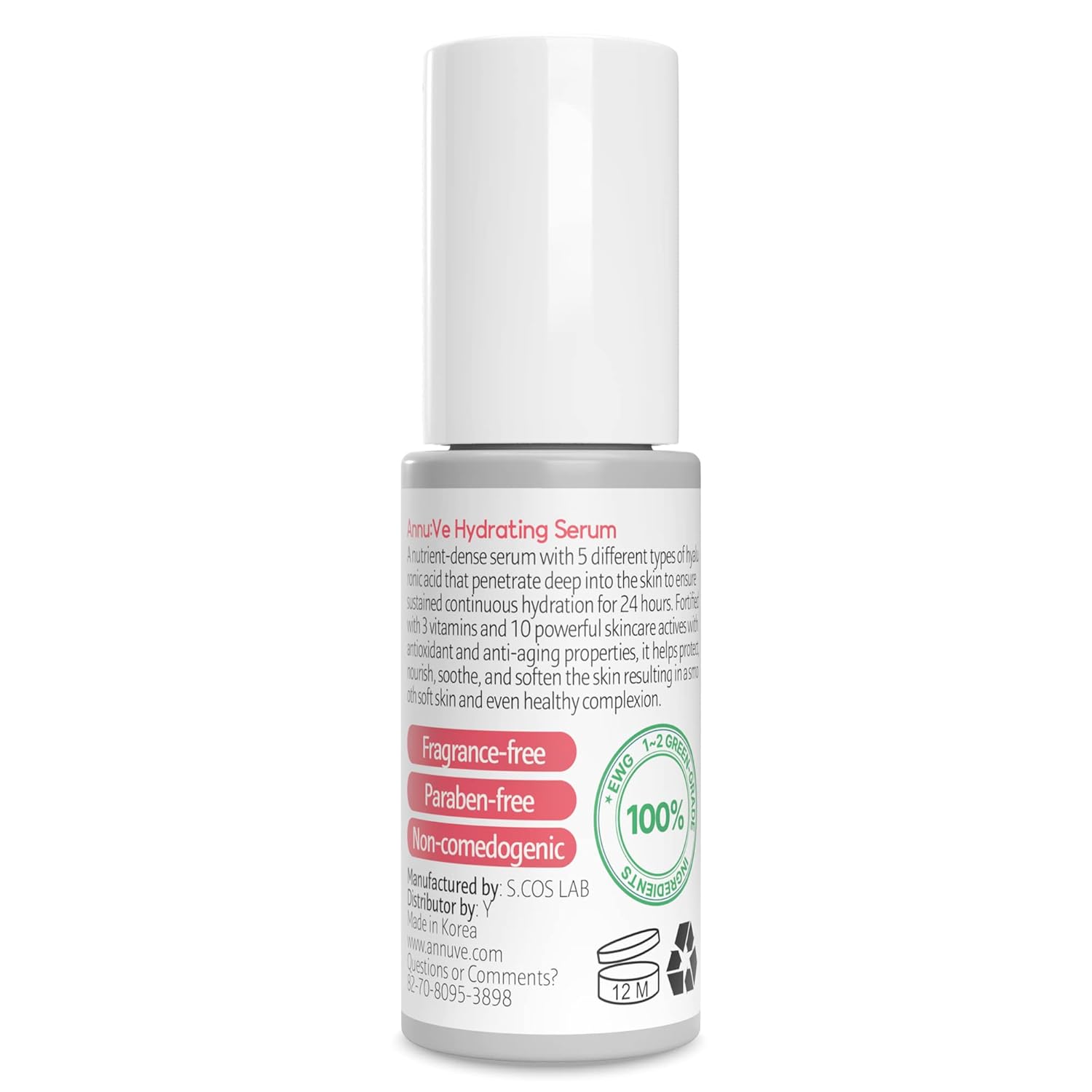 Suero hidratante de ácido hialurónico para la cara con vitamina B3 y ceramidas, 1.0 onzas líquidas