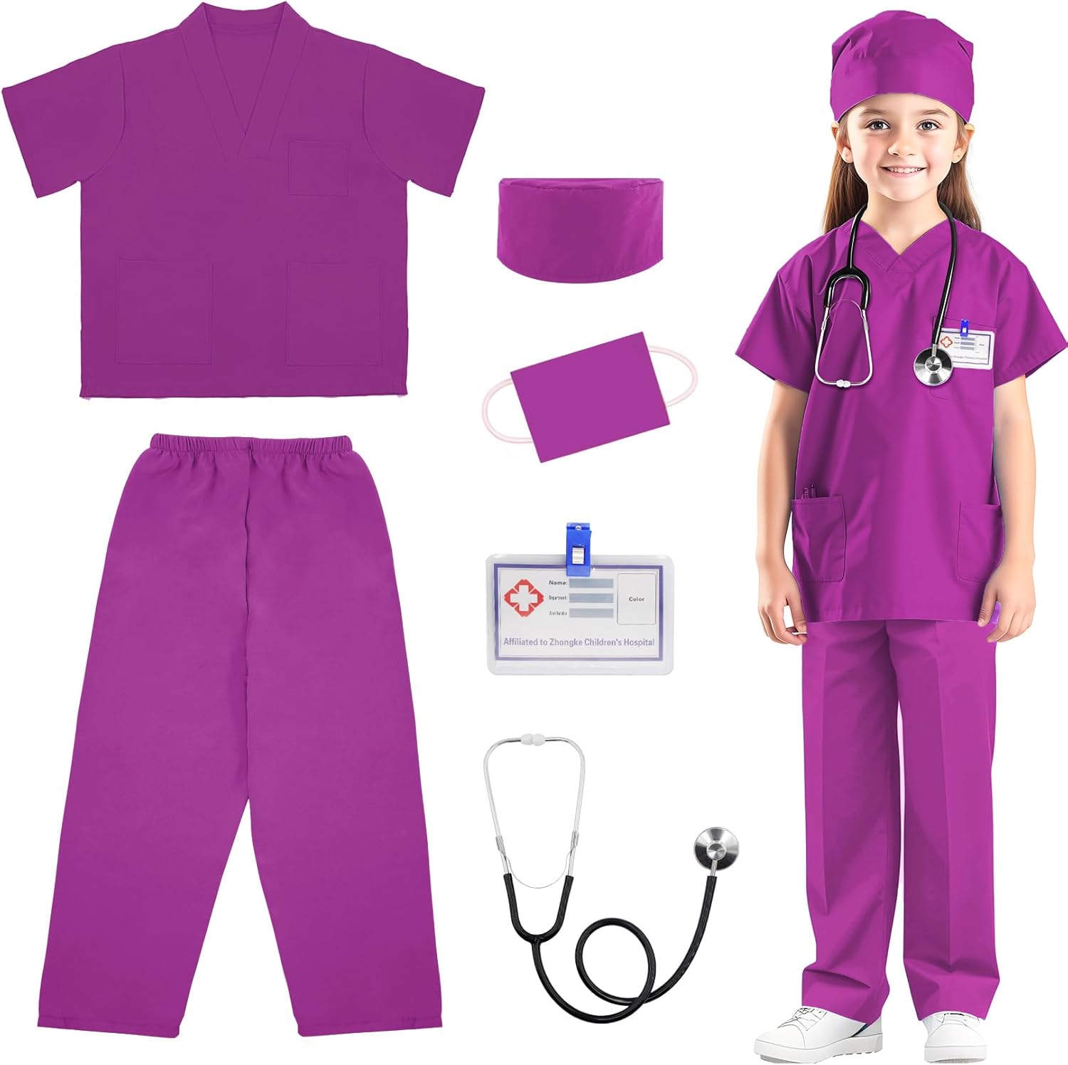 RioRand Disfraz de médico para niños, enfermeras con accesorios, disfraz de Navidad para niños y niñas de 3 a 11 años