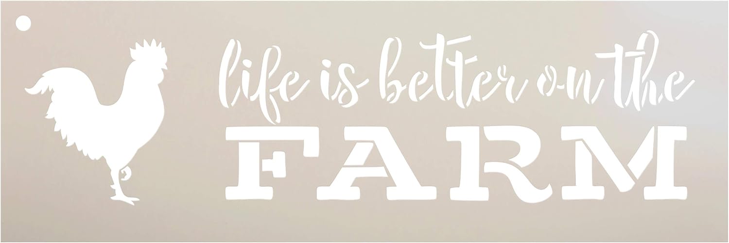 StudioR12 Life is Better On The Farm Stencil with Chicken  Plantilla Mylar reutilizable  Uso para pintar carteles de madera – Palets – Paredes –