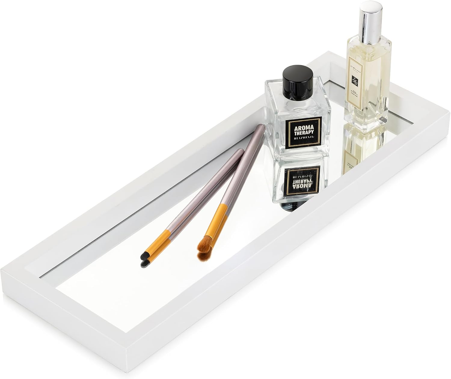 Hanobe Bandeja de perfume de tocador de baño Bandejas de espejo para mostrador de aparador, centro de mesa rectangular decorativo blanco, decoración