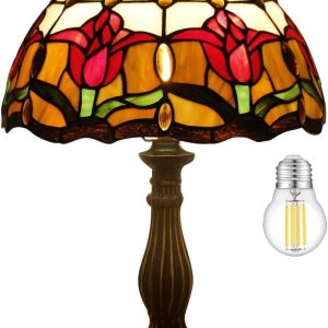 WERFACTORY Tiffany Lámpara de mesa estilo tulipán flor mesita de noche luz de escritorio 12 x 12 x 18 pulgadas decoración dormitorio sala de estar WERFACTORY Tiffany Lámpara de mesa estilo tulipán flor mesita de noche luz de escritorio 12 x 12 x 18 pulgadas decoración dormitorio sala de estar