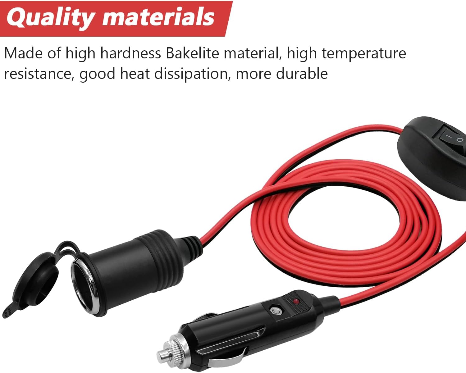 Interruptor de encendidoapagado, cable de extensión de encendedor de cigarrillos de 13 pies, resistente de 12 V, enchufe a enchufe, fusible de 15 A